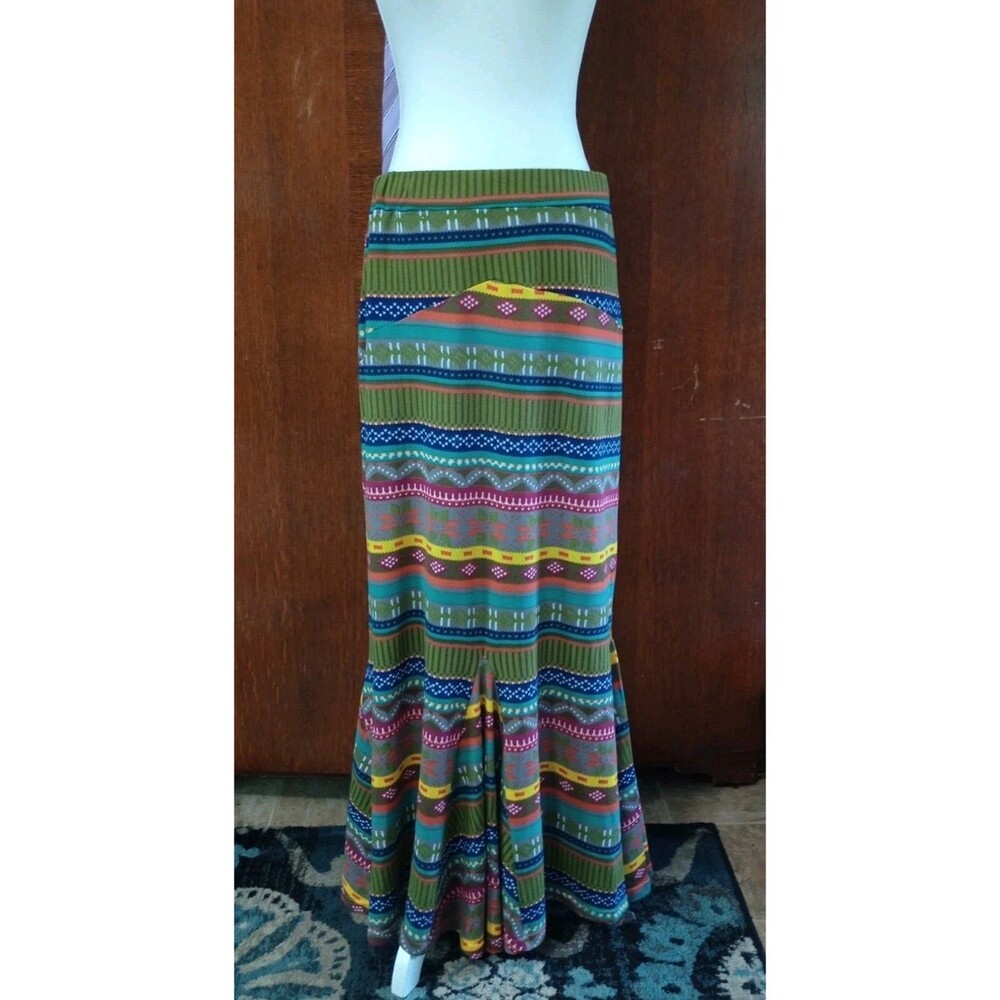 Poof!  Multicolored Tiered Maxi Skirt Boho Hippie Festival Sz L Fairy Modest